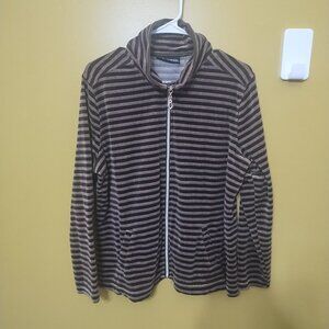 VTG Y2K Activeology Striped Gold Accent Velour Full Zip Jacket XL Retro Grandma